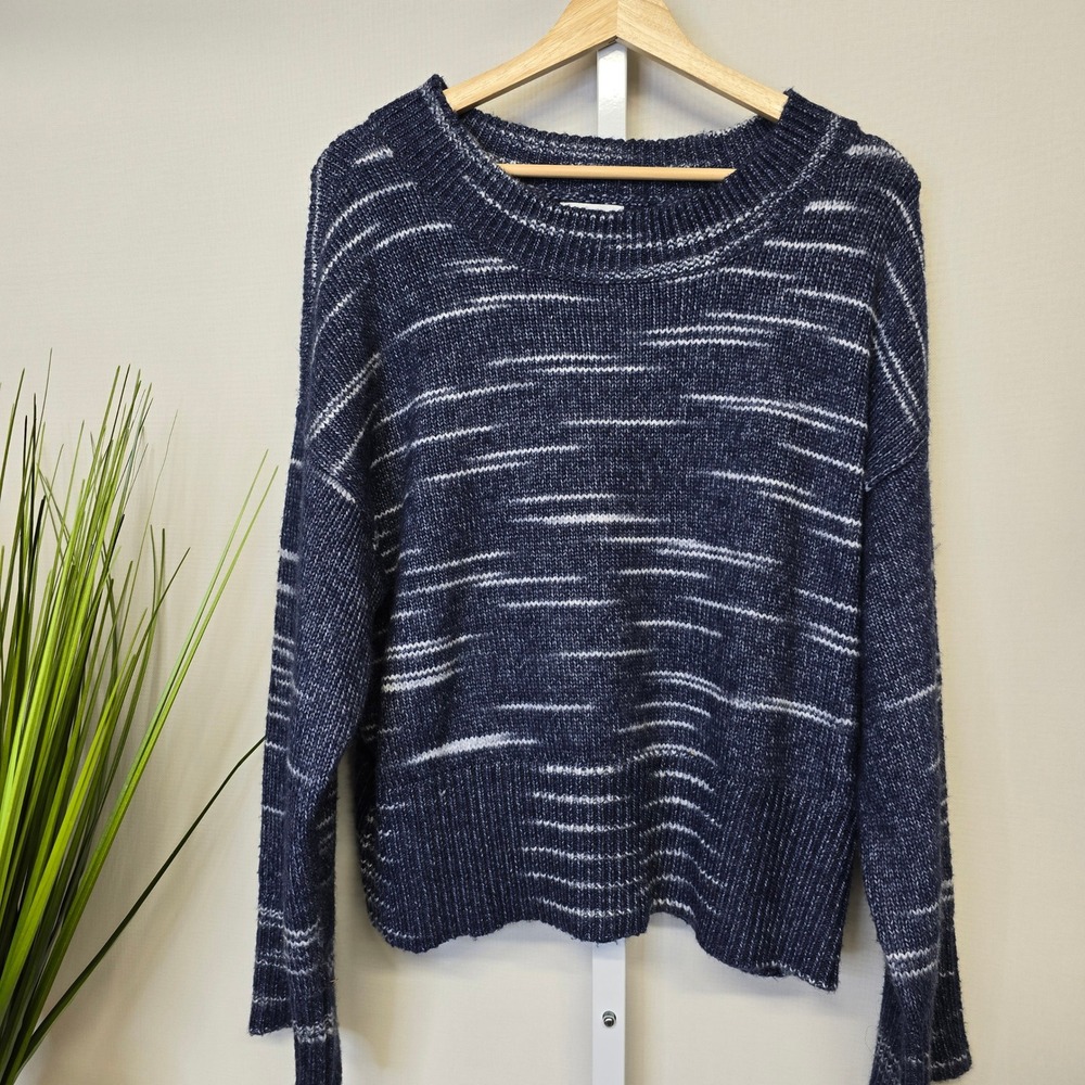 Adyson Parker Womens Space Dye Knit Sweater Navy Blue White Wool Blend Large